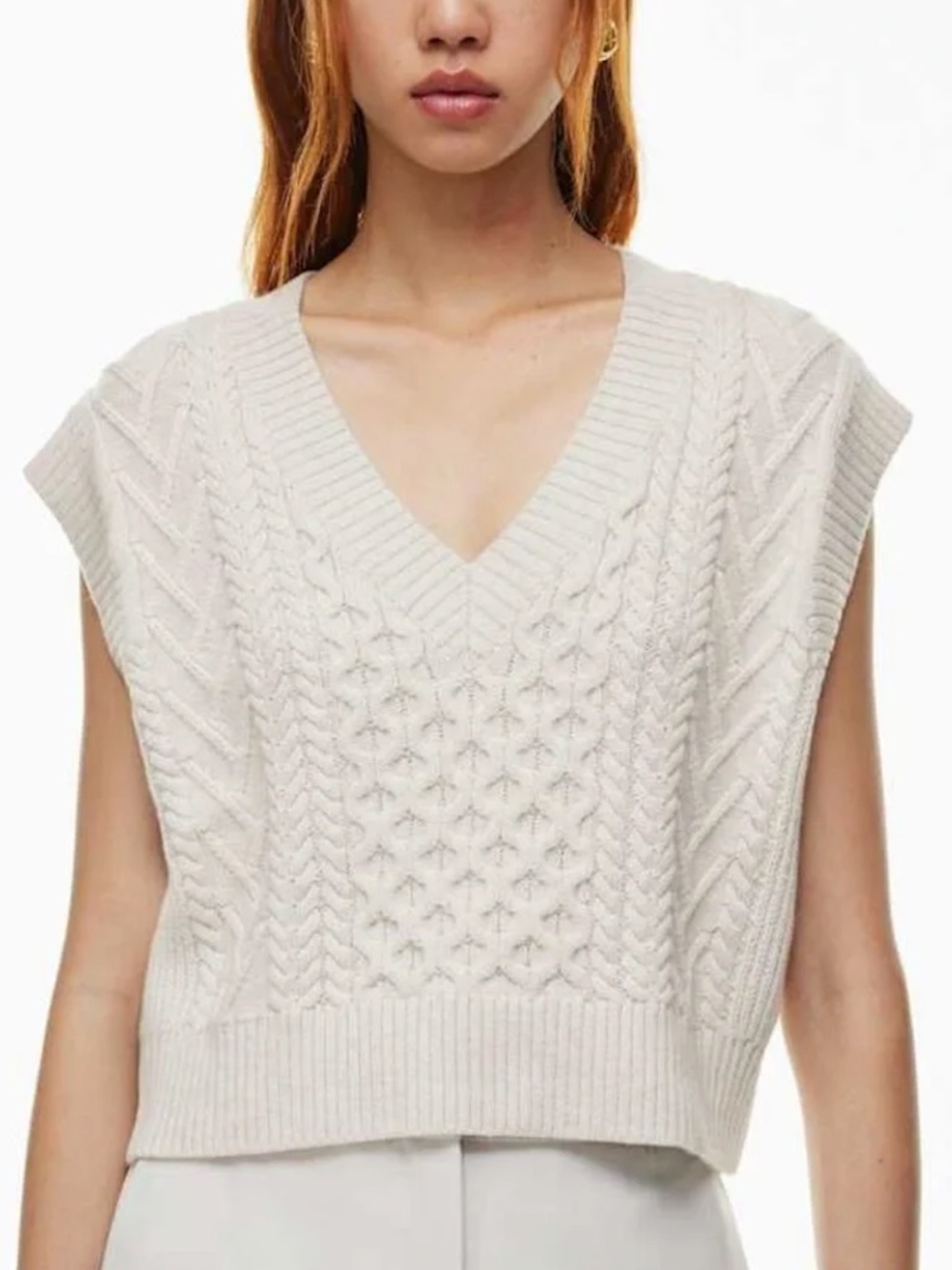 Aritzia Babaton Emporia Cropped Sweater Vest Wool Cable Knit - White/Cream